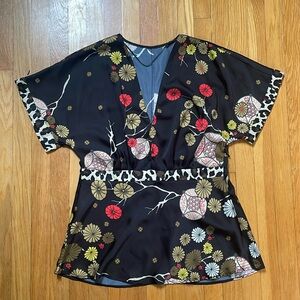 Japanese black satin top kimono style size 8